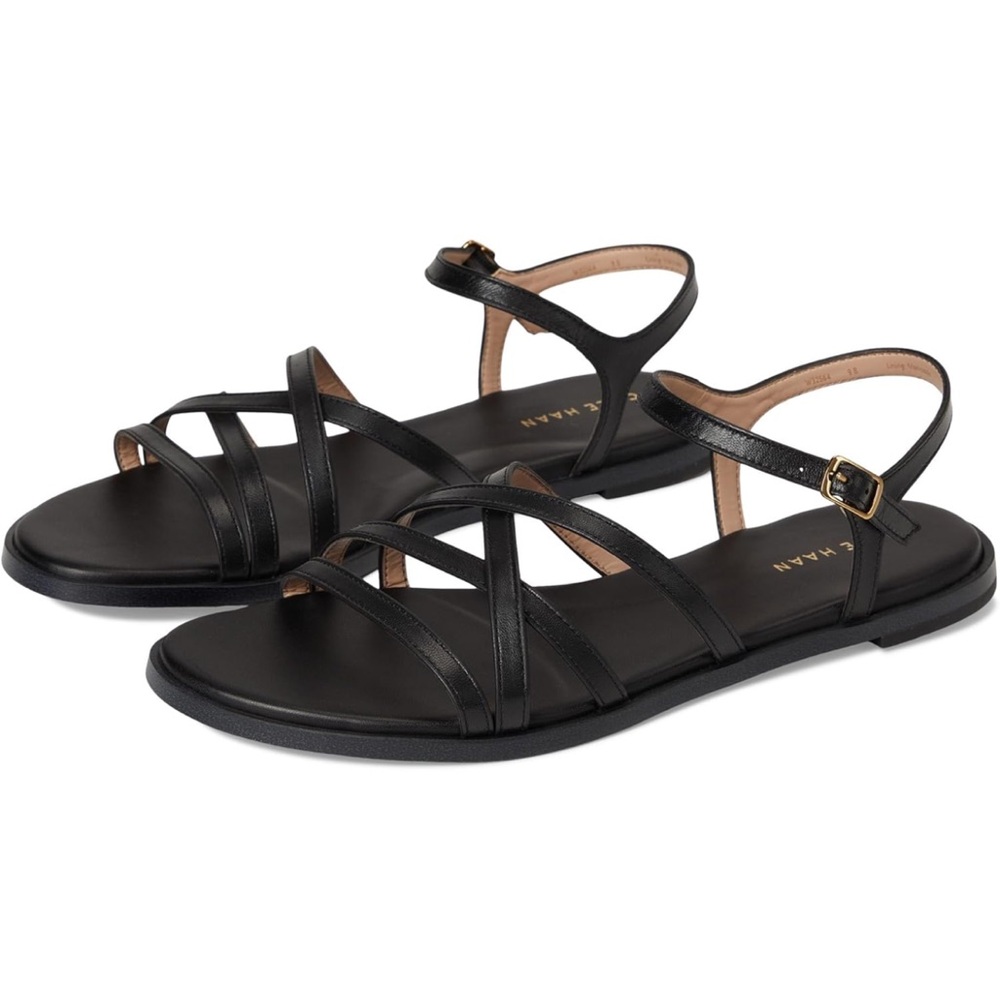 Cole Haan Black Leather Sandals with Ankle Strap - Brand New